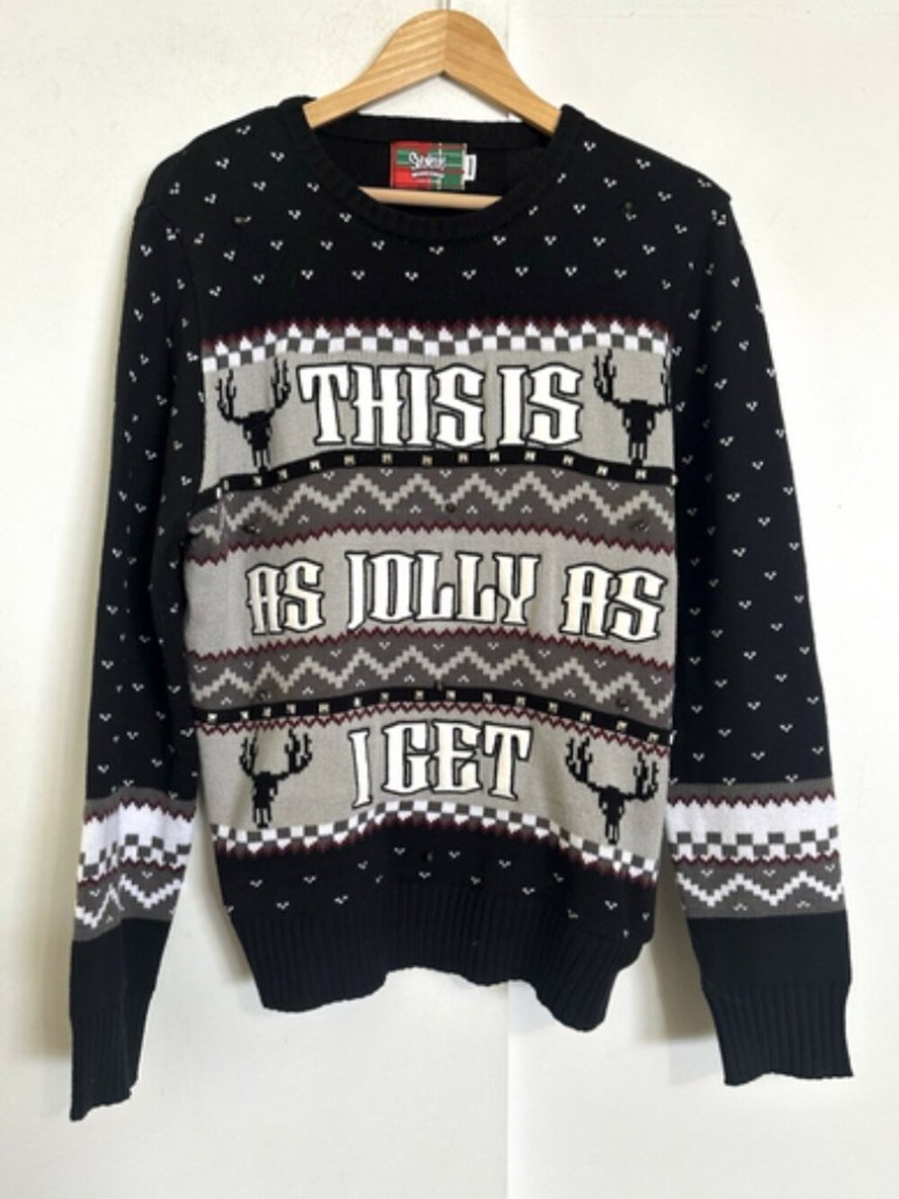 SPENCERS WORKSHOP Ugly Christmas Sweater M This is as Jolly As I Get Lights Up